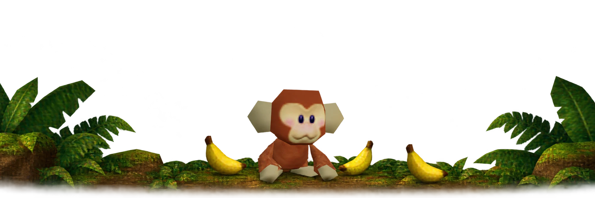 MONKE resting on the jungle floor with bananas